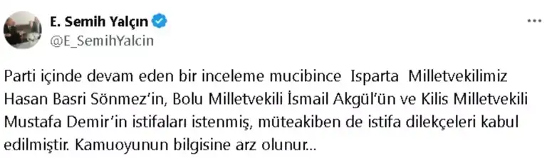 Üç MHP Milletvekili Görevinden Ayrıldı